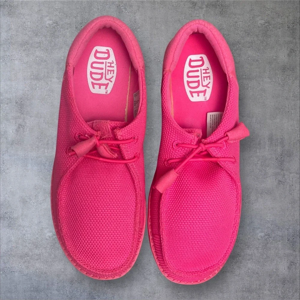Hey Dude Wendy Funk Mono Sneakers Womens 8 Electric Pink Low Top Casual Shoes